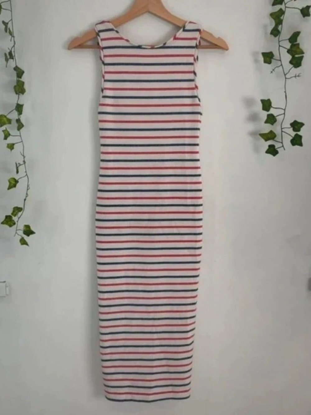Zara Trafaluc XS striped bodycon dress β red navy white backless ribbed midi